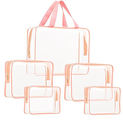 5Pcs Crystal Clear PVC Travel Toiletry Bag Kit for Women Men