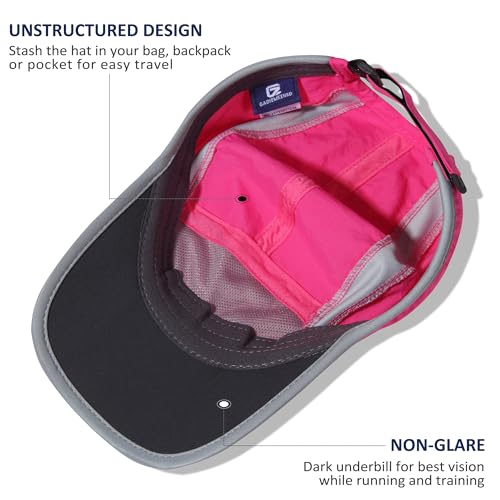 Baseball Cap Nylon Running Cap Outdoor Sports Hat for Men Women Adjustable Quick Drying Reflective Foldable UPF50+ Breath Mesh Water Repellency Race Performance Lightweight Rose Red