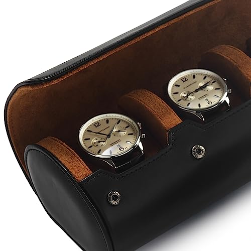 3 Slot Leather Watch Travel Case Black