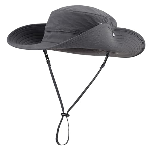 UPF50+ Mens Sun Hat Wide Brim Fishing Hat Sun Protection Bucket Hat for Men Women Beach Gardening Golf Dark Grey