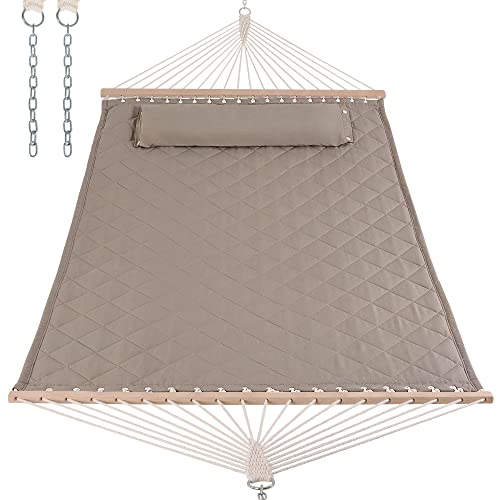 Double Hammock with Spreader Bars and Detachable Pillow