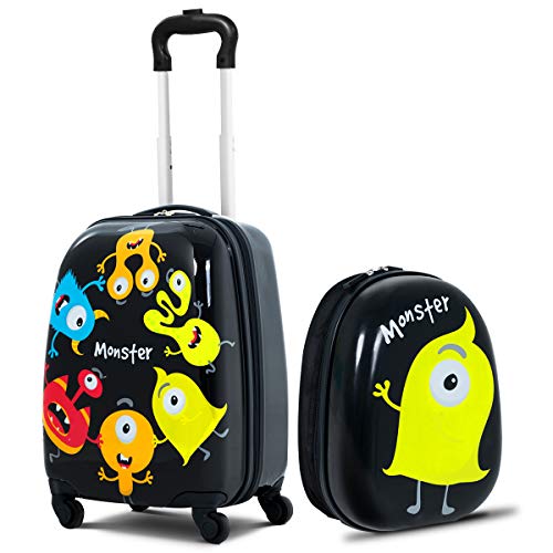 Kids Luggage 12" Toddler Backpack & 16" Travel Suitcase with Wheels (2 Count)