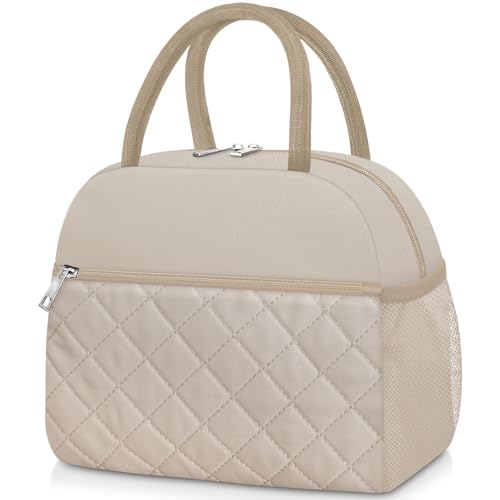 Lunch Box for Women Adult Men Insulated Cute Quilted Lunch Bag Women Reusable Large Lunch Tote Bag Leakproof Simple Cooler Bag for Work Office Picnic Beach or Travel