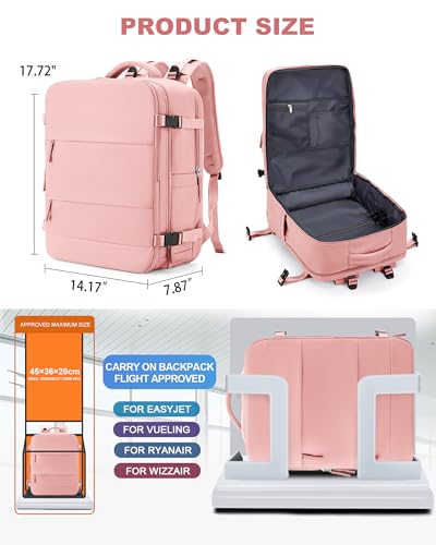 Large Travel Backpack Carry On for Women Man Gym Backpacks with Laptop Compartment Mochila de Viaje Teacher Personal Item Backpack Rucksack Airplane Accessories Must Haves Pink