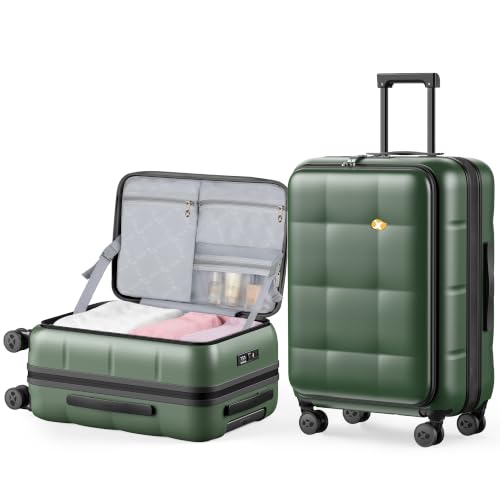 26 Inch Large Expandable Checked Luggage Hard Shell Suitcase Dark Green