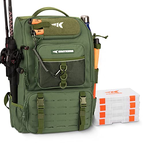 KarryAll Fishing Backpack with Rod Holder 4 Tackle Boxes