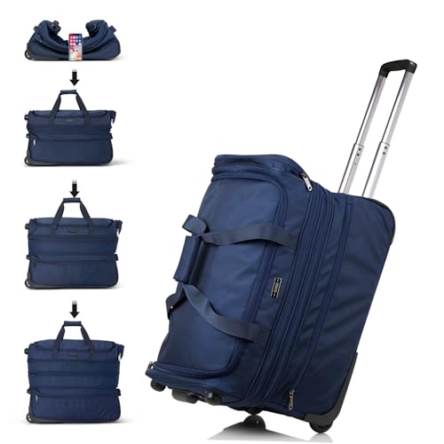Large Expandable checked Luggage Suitcases with Wheels Foldable Duffle Bag for Travel suitcase for Women Men Garment Bag（Blue）