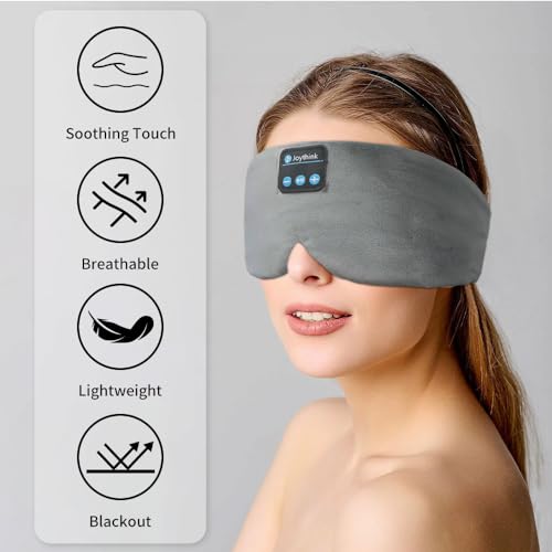 Sleep Headphones Wireless Eye Mask Kids Children Silk Wireless Headband Headphones for Sleeping with Adjustable Speaker Wireless Earbuds Side Sleeper Travel Meditation Music Mask Grey