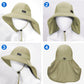 Cooling Sun Hat for Men Women UPF50+ Wide Brim Fishing Hat with Neck Flap Adjustable Foldable Bucket Hat for Hiking Khaki