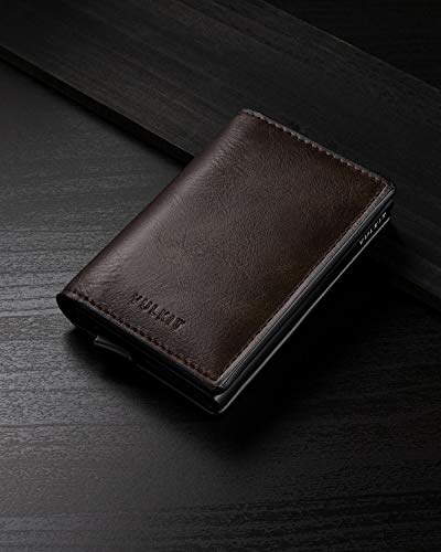Card Holder Pop Up Slim Wallet Leather RFID Blocking Card Case Up to 8 Credit Cards Espresso (7 Count)