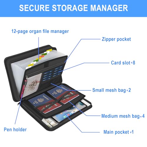 Accordion File Organizer with Lock and Shoulder Straps