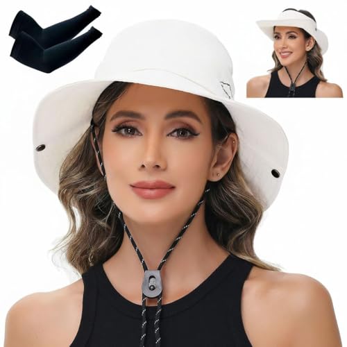 Sun Hats for Women Bucket Hat UV Protection Fishing Hat Wide Brim Safari Hats 2 in 1 Zip