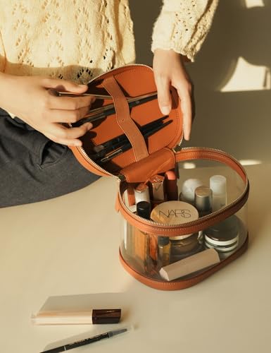 Travel Makeup Case Clear Vanity Bag with Brush Holder