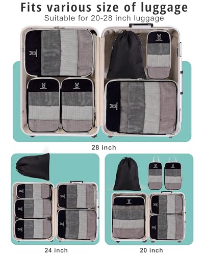 6 Set Space Saving Compression Packing Cubes Lightweight Packing Cube Black