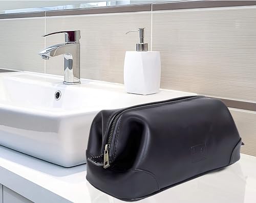 Leather Toiletry Bag for Men Best Gift Premium Genuine Dopp Kit Shaving Kit Organizer Travel Kit Pouch Bag 10 inch Size