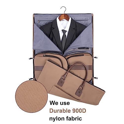 2-in-1 Canvas Garment Duffle Travel Bag with Shoulder Strap,Brown