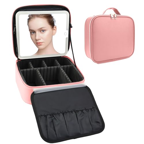 Travel Makeup Bag with LED Mirror Travel Makeup Organizer with 3 Lighted Settings