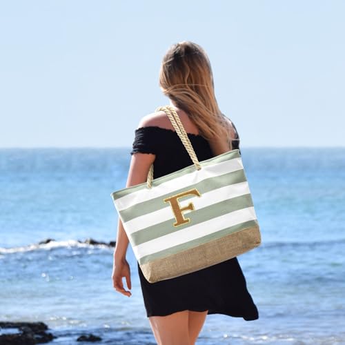 Beach Bag Initial Beach Tote with Makeup Bag for Travel