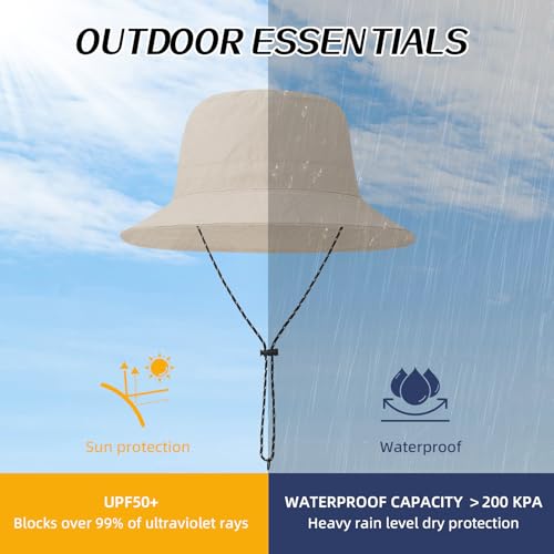 Waterproof Bucket Hats for Woman UPF 50+ Sun Hat Beige