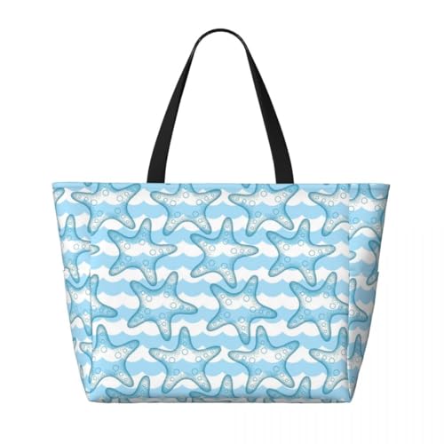 Waterproof Beach Tote Pool Bags for Women Ladies Extra Large Gym Tote Carry On Bag Wave starfish With Wet Compartment for Weekender Travel