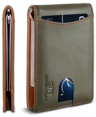 RFID Blocking Slim Bifold Genuine Leather Minimalist Front Pocket Wallets for Men with Money Clip Thin Gift