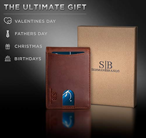 RFID Blocking Slim Bifold Genuine Leather Minimalist Front Pocket Wallets for Men with Money Clip Thin Gift