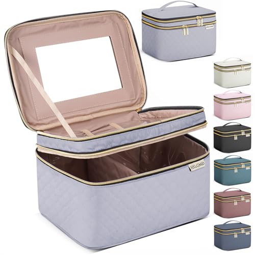Large Makeup Bag with Mirror Double Layer Travel Make Up Organizer Case