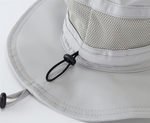 Womens Sun Hat Outdoor Wide Brim Boonie Sun Hat Summer Beach Hats UV Protection Fishing Safari Cap Light Grey
