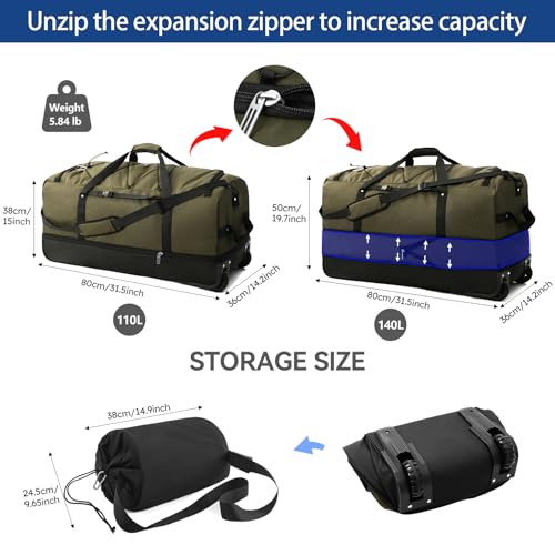 110L Expandable to 140L 32” Foldable Oxford Soft