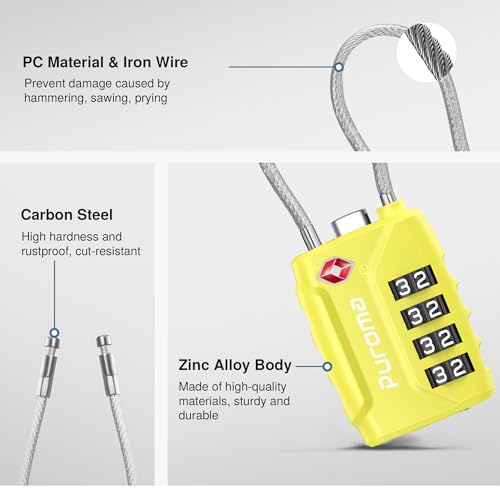 2 Pack TSA Approved Luggage Locks 4 Digit Code Cable Lock Yellow (2 Count)