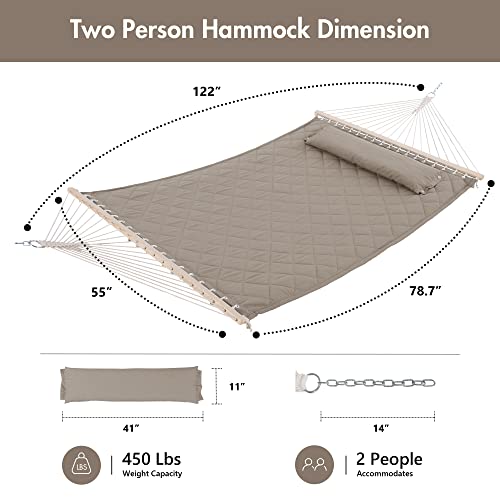 Double Hammock with Spreader Bars and Detachable Pillow