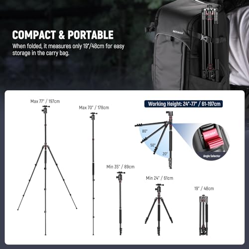 77 Inch Camera Tripod Monopod for DSLR & Phone
