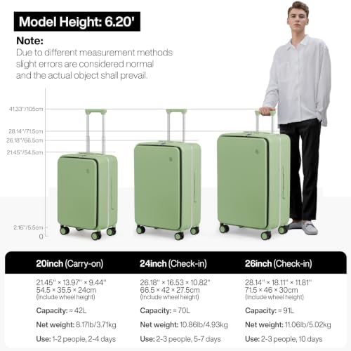 24 Inch Checked Luggage PC Hard Shell Suitcase Top Opening Aluminum Frame Travel Suitcases with Wheels