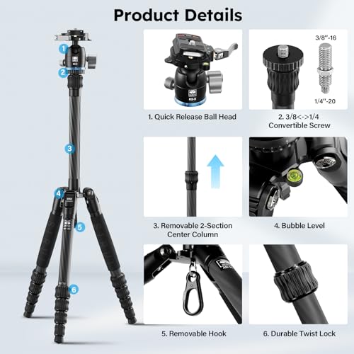 AM-025K+KS-5 Carbon Fiber Travel Tripod, Ball Head, 55.1"