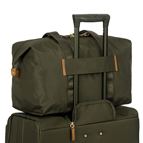 Bric’s X-Bag/X-Travel 2.0 Overnight Weekender Duffel, Water-Resistant Folding Carry-On with Leather Trim, Removable Shoulder Strap and Pass-Through Sleeve - Mini Bag Included – 18 Inch, Olive