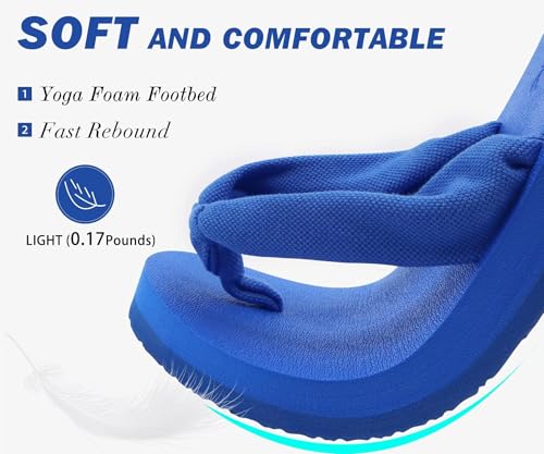 Flip Flops for Women Arch Support Summer Beach Sandals Blue Size 11