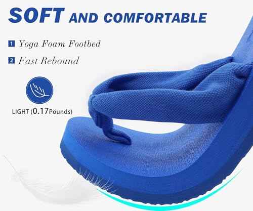 Flip Flops for Women Arch Support Summer Beach Sandals Blue Size 7