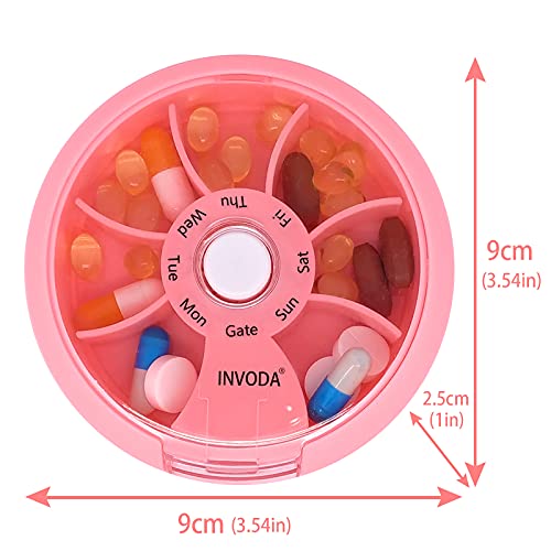 4PCS INVODA Weekly Pill Organizer 7 Compartment Rotating Pill Box for Daily (8 Count)
