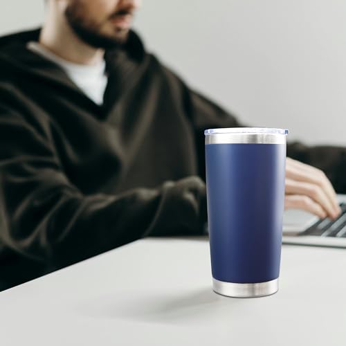 20oz Tumbler with Lid Stainless Steel Tumblers Insulated Mug Navy 6P (6 Count)