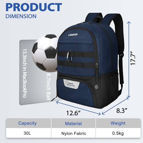 Soccer Backpack Bag with Ball Holder Ventilated Shoe Compartment Large Capacity Sports Gear Bag for Basketball Volleyball Gym