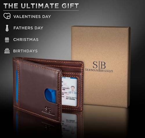 RFID Blocking Slim Bifold Genuine Leather Thin Minimalist Front Pocket Wallets for Men Billfold Wallet Men Gift