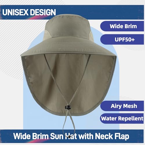 Outdoor UPF50+ Sun Hat Wide Brim Mesh Fishing Hat with Neck Flap