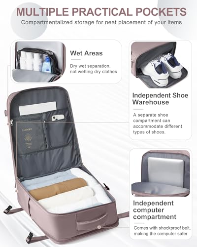 Large Travel Backpack Carry On for Women Man Waterproof Gym Backpacks with Laptop Compartment Mochila de Viaje Teacher Personal Item Backpack Rucksack Airplane Accessories Must Haves Lotus Pink