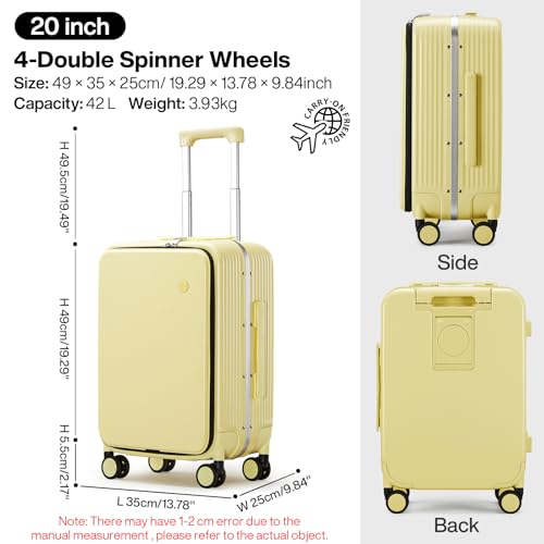 Carry On Luggage with Cup Phone Holder and Charger Hard Shell Suitcases with Spinner Wheels