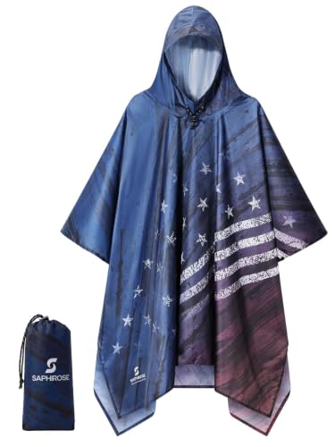 Adult Rain Poncho Waterproof Hooded Raincoat Lightweight Packable