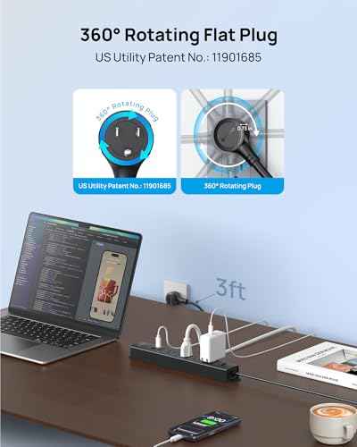 Wall Mount Surge Protector Power Strip with 360 Rotating Plug