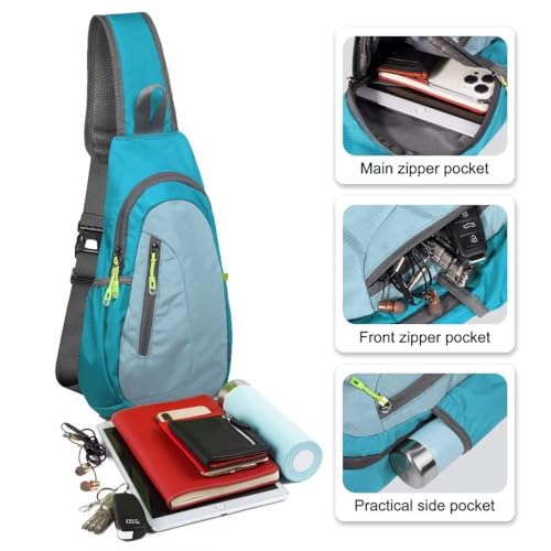 Small Sling Bag Lightweight Crossbody Bag for Women Mens Hiking Backpack Travel Shoulder Bags Chest Daypack for Gym Work Casual Bicking Outdoor Sports Blue Pale Blue