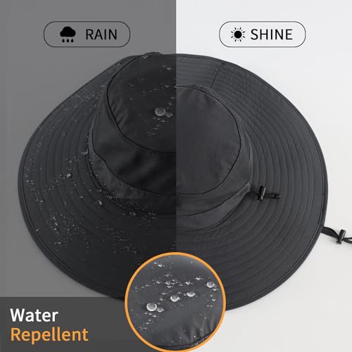 UPF50+ Mens Sun Hat Wide Brim Fishing Hat Large Brim Sun Protection Gardening Beach Bucket Hat for Men Women Dark Grey