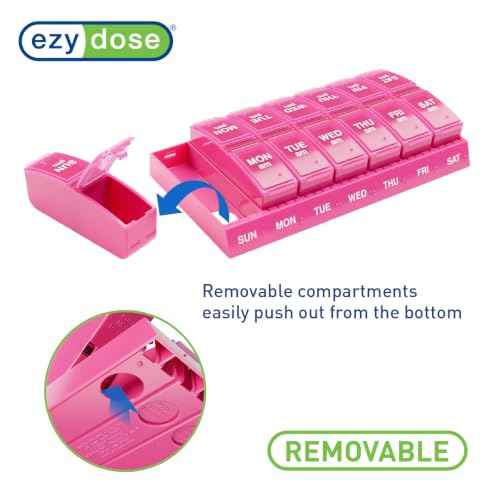 Weekly (7-Day) AM/PM Pill Organizer, Small Medicine Planner, Pink
