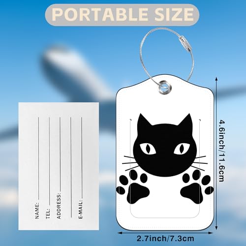 2 Pcs Cute Black Cat Luggage Tags for Suitcases PU Leather Paw Baggage Tags Name ID Label with Privacy Cover and Stainless Steel Loop for Men Women Travel Bag Suitcase (2 Count)